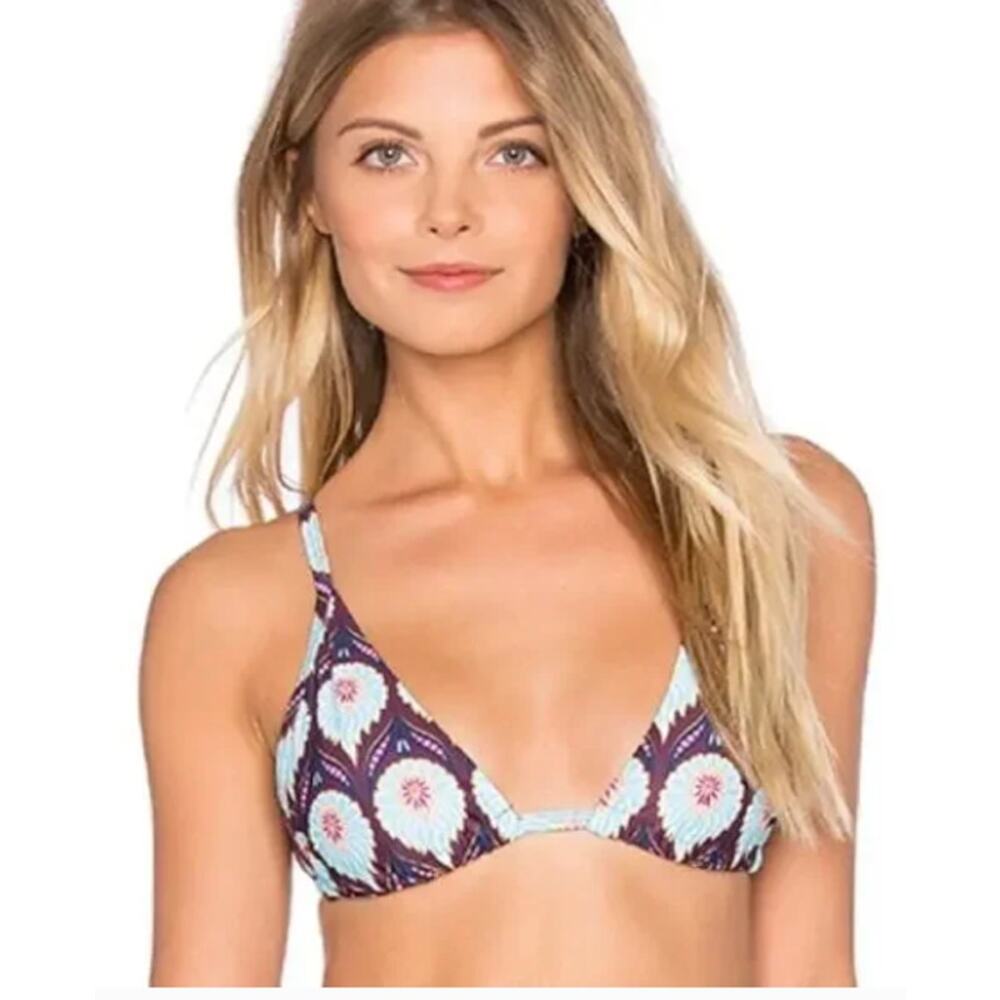 Tavik Floral Triangle Bikini Top in Purple and Light Blue